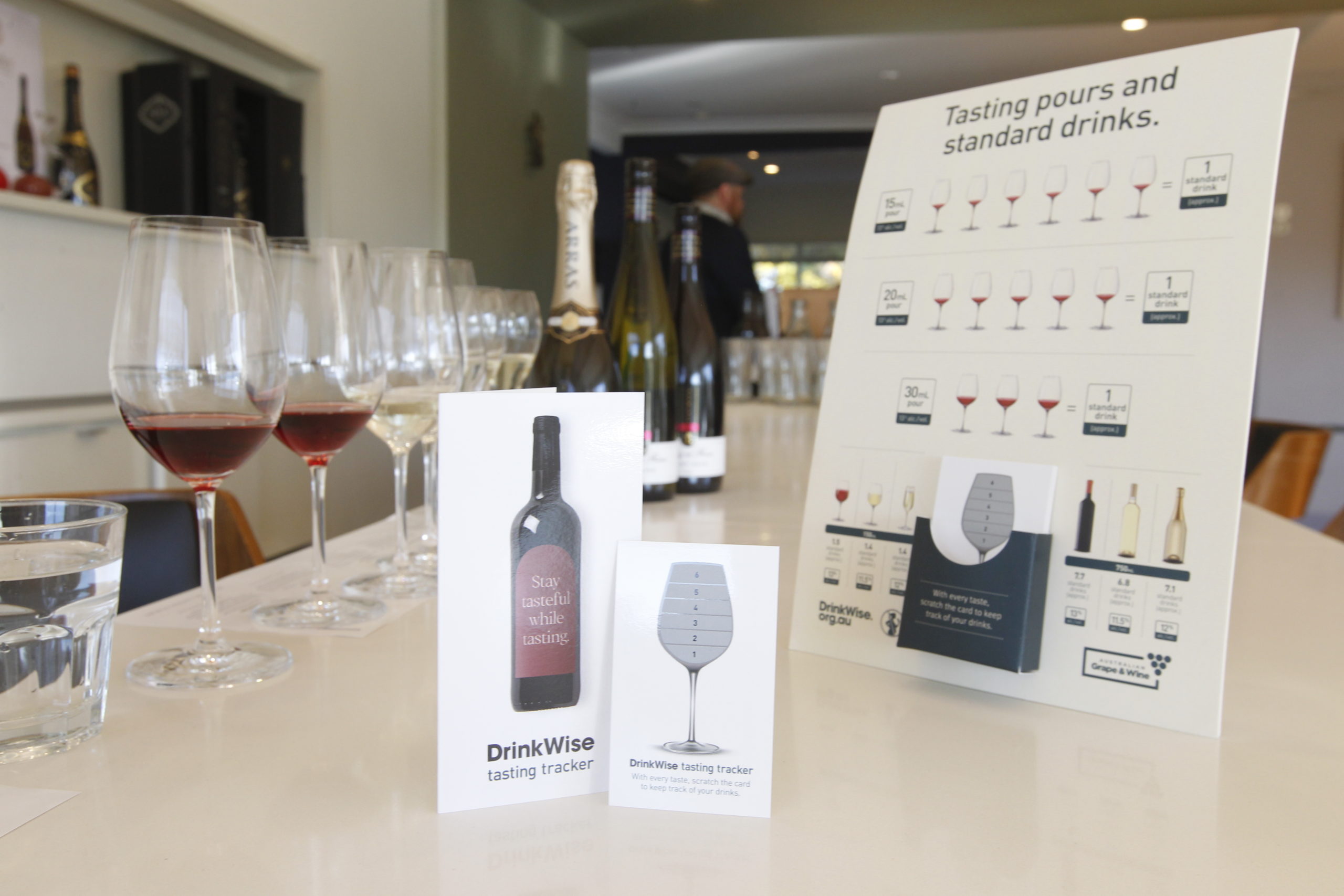 Stay tasteful while tasting resources - scratchies for Festivals and cellar door visits, standarad drinks posters and card holder stands